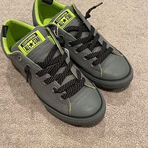 Black, grey and neon green converse